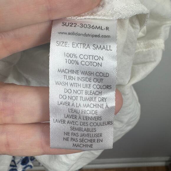 Solid & Striped Dress Women XS Blue White Eyelet Mini Ruffle Embroidery Preppy - Picture 8 of 9